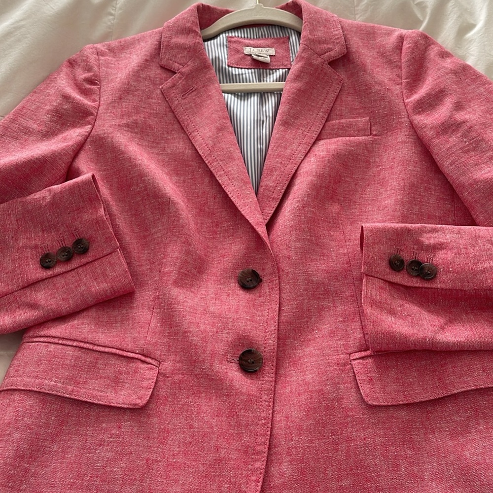 J.Crew Pink Linen Cotton Blazer Tailored Classic Fit Size 6 - Picture 9 of 16